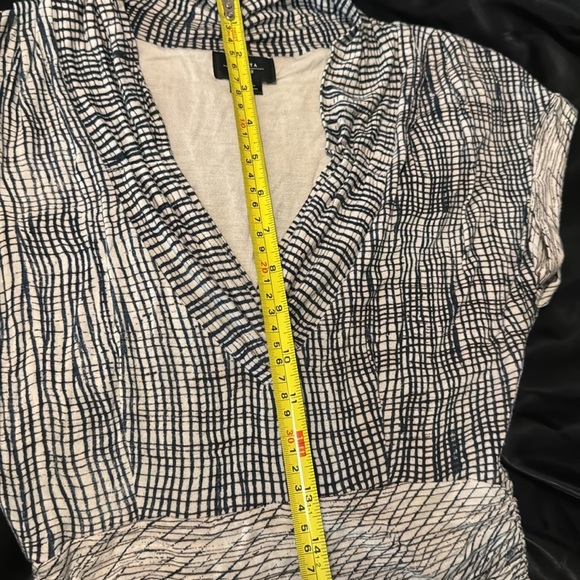 Deletta Anthropologie M Cream Blue Plaid Short Sleeve Jersey Knit Midi Dress - Picture 6 of 7